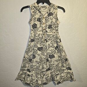 Old Navy Floral Button Front Dress Size 8 Kids White Black Sleeveless Ruffle Hem
